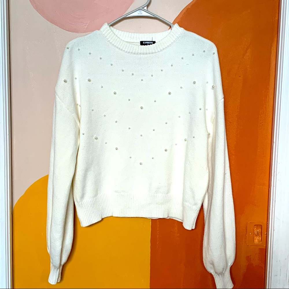 Express white beaded sweater